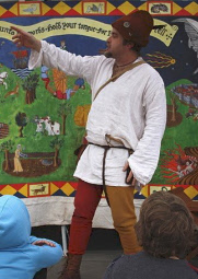 Medieval storyteller in tent